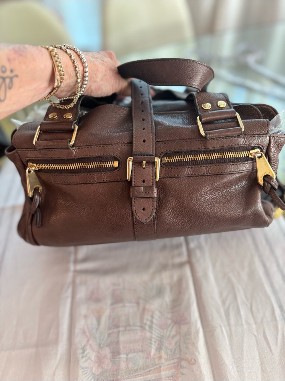 MULBERRY Designer Large Mabel Brown Pebbled Leather Shoulder Bag! Gold hardware! - Picture 2 of 16